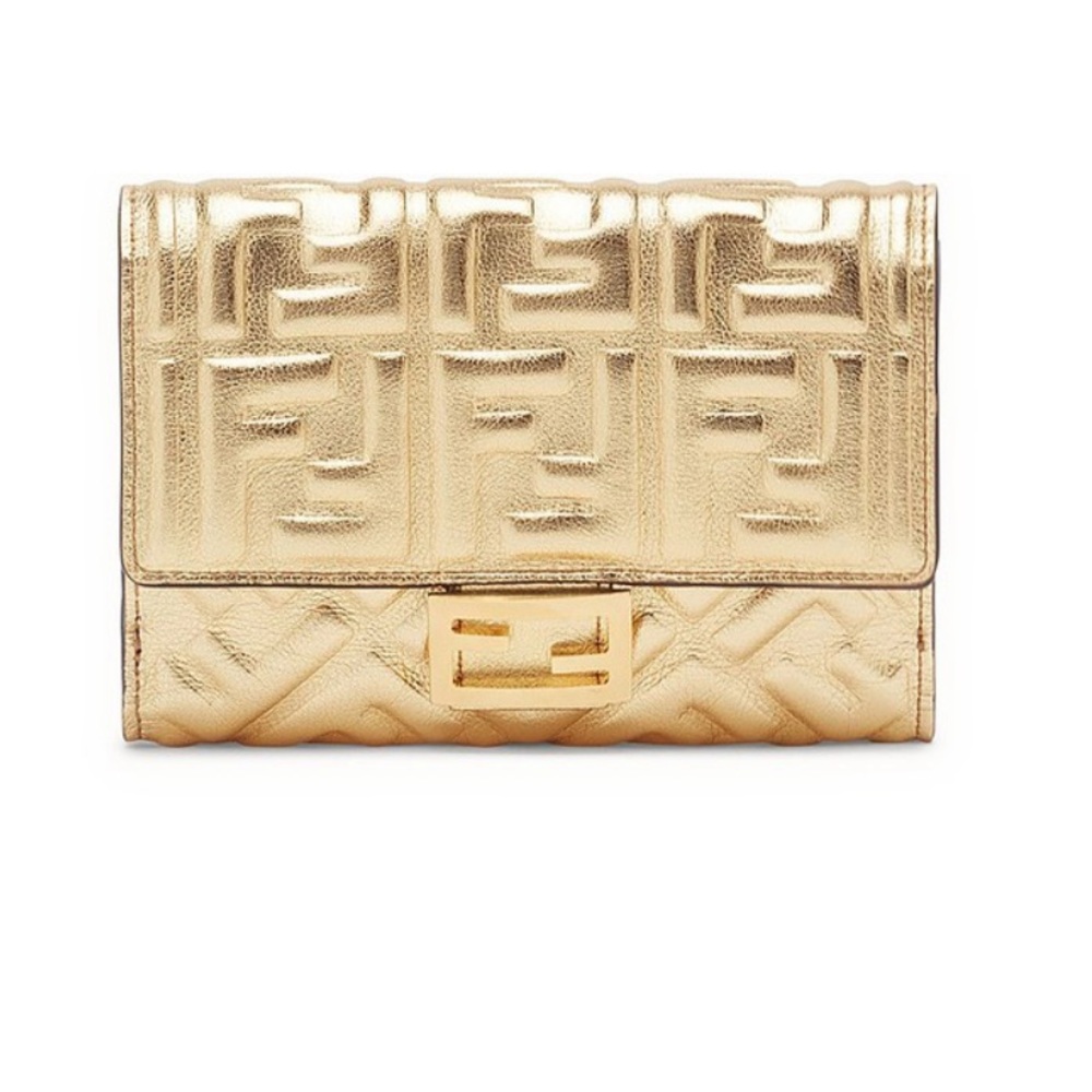 Fendi Medium Baguette Wallet in Gold Leather